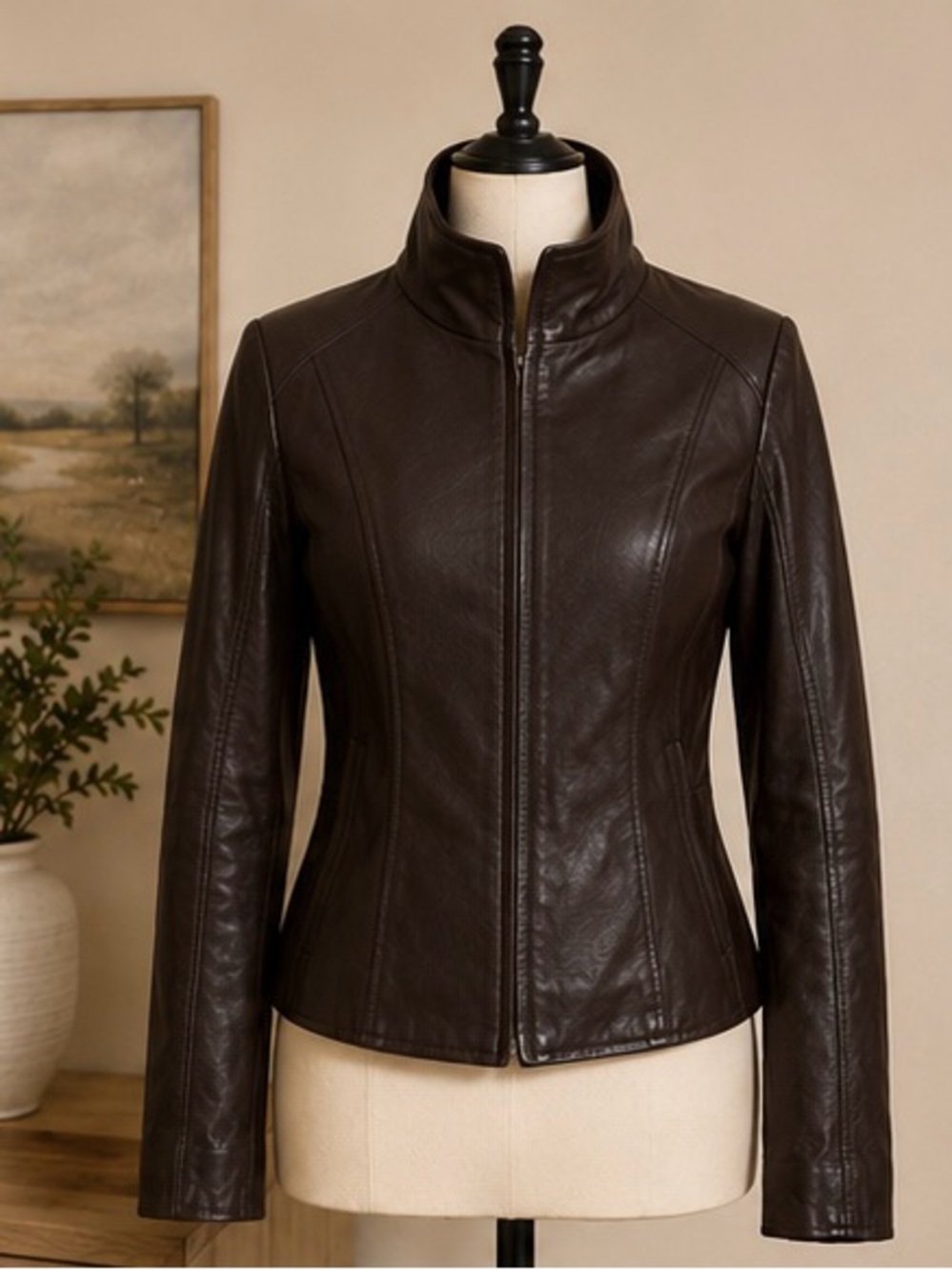 Danier Brown Leather Zip-Front Jacket